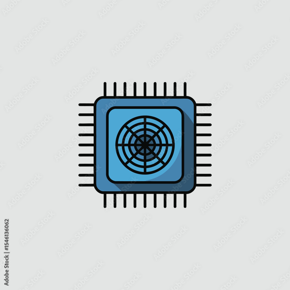 Poster blue microchip icon computer processor technology circuit board