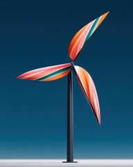 Colorful Three-Bladed Wind Turbine Against a Teal Background