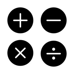 Fototapeta premium Math Symbols Icon Set - Plus Minus Multiply Divide - Black Circle