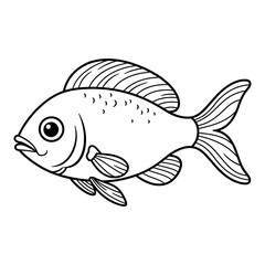 Simple Black and White Line Drawing of a Goldfish with Detailed Fins and Body Markings for Educational or Creative Purposes