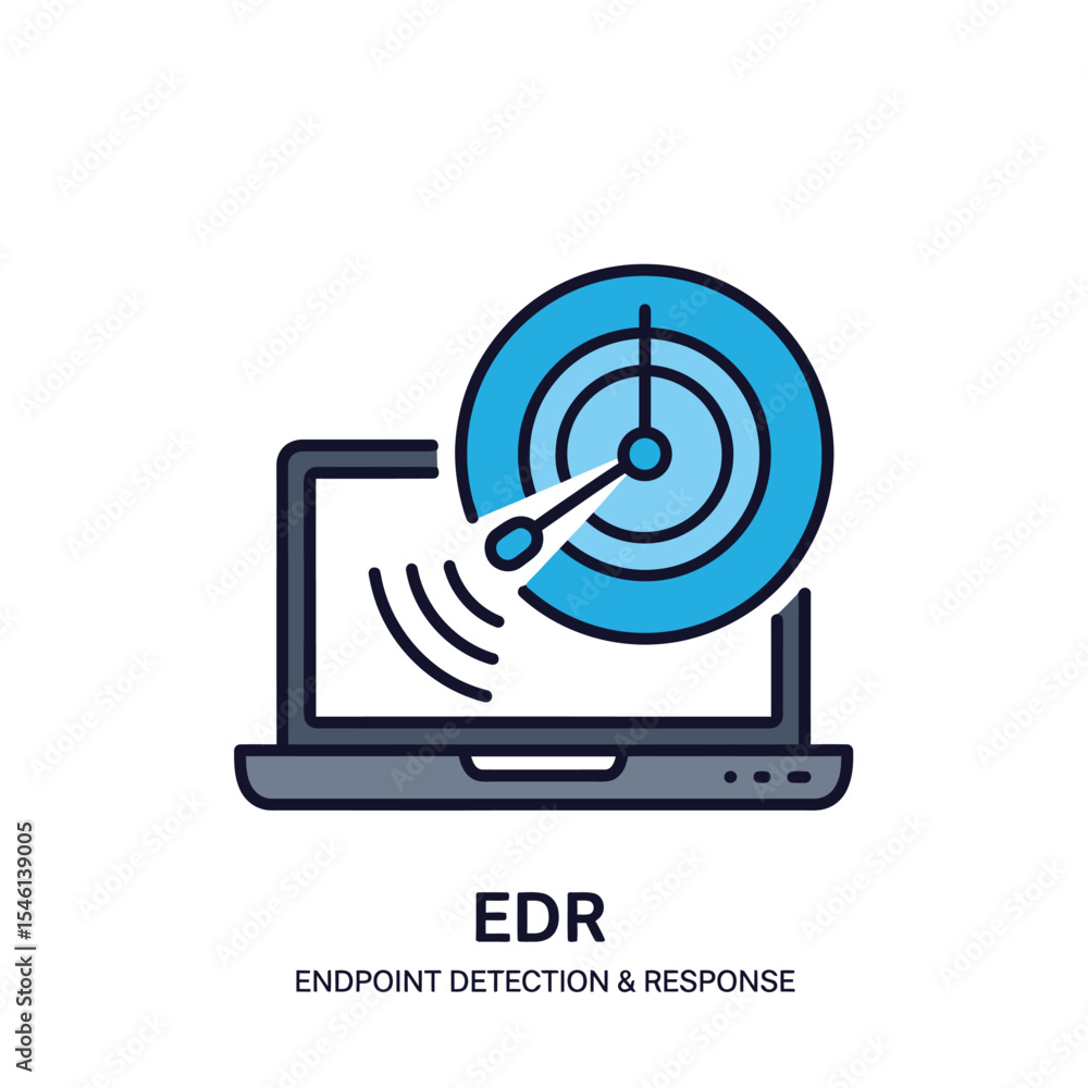 Poster blue target icon on laptop screen e d r endpoint detection response
