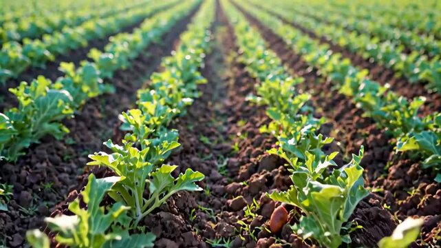 a close up of a field of lettuce with a sky background