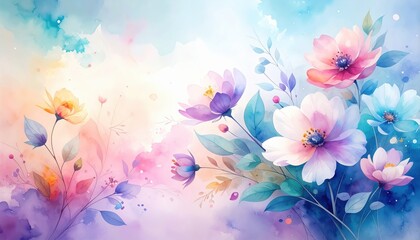 Obraz premium Delicate Watercolor Floral Design Pastel Flowers Artistic Botanical Painting