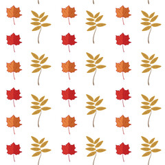 Autumn leaves. Wedge and branches. Seamless pattern. Fall colors. Vector illustration. Textile, fabric, paper, wallpaper, background.