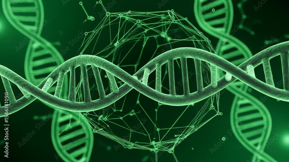 Aufkleber digital illustration of a vibrant double helix dna molecule with interconnected network elements per