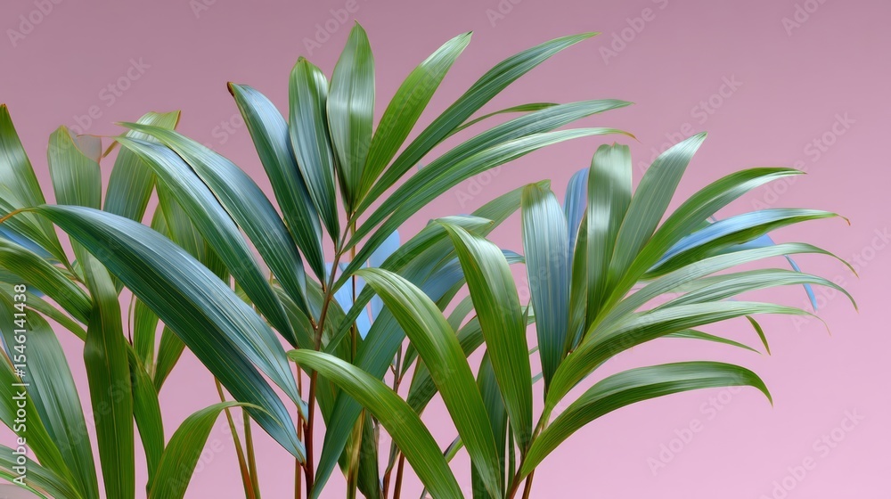Aufkleber bunch of green leaves are on a pink background. the leaves are long and thin, and they are arranged 