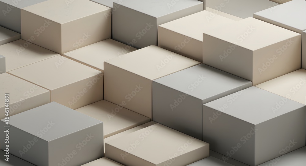 Poster an abstract arrangement of many light colored cubes in a geometric and minimalist design style