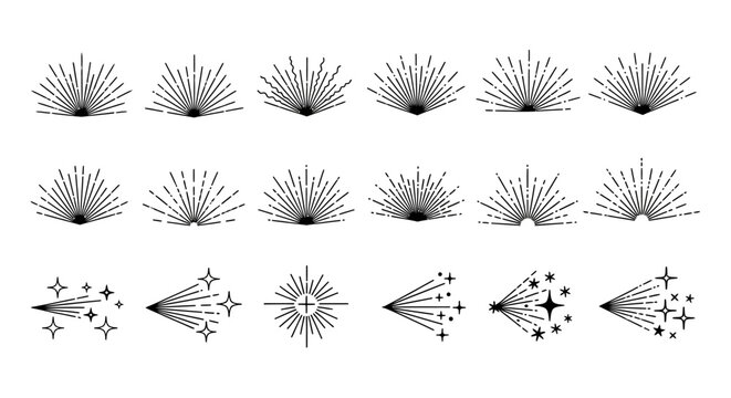 Collection of 24 Elegant Sunburst and Starburst Vector Graphics Perfect for Design Projects