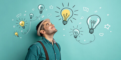 A Man with an Open Head and Creative Idea Lightbulbs Representing Innovation and Imagination