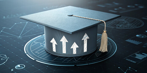 An MBA Graduation Cap with Upward Arrows Symbolizing Career Advancement and Success
