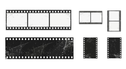 Vintage Film Strips Grunge Texture Photo Frames, Blank Negative Film Rolls, Retro Movie Reel Border Illustrations