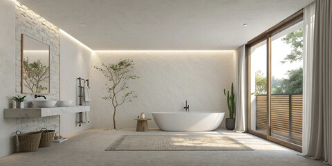 A Minimalist Bathroom Interior Featuring a Blank White Wall for a Clean and Modern Look