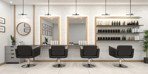 A Minimalist Beauty Salon Featuring Armchairs in a Row for a Chic and Relaxing Experience