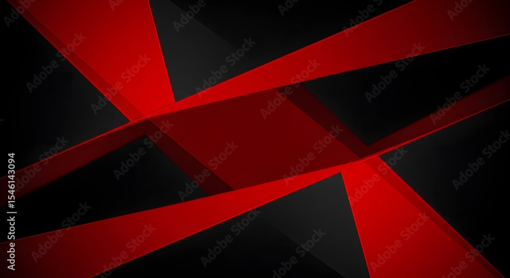 Poster abstract design featuring intersecting red shapes against a dark black background texture look