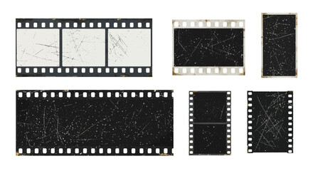 Collection of Vintage Film Strips Scratched, Aged, and Blank Negative Frames