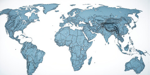 World Map Water Abstract Liquid Continents on White Background