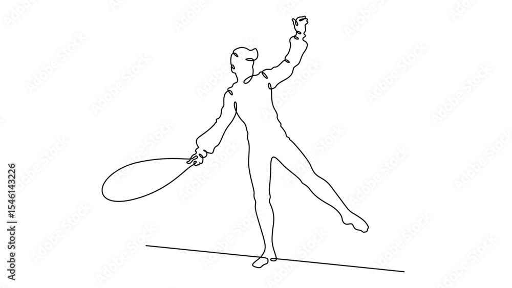 Poster continuous one line drawing circus artist. circus. tightrope walker and equilibrist. circus performa