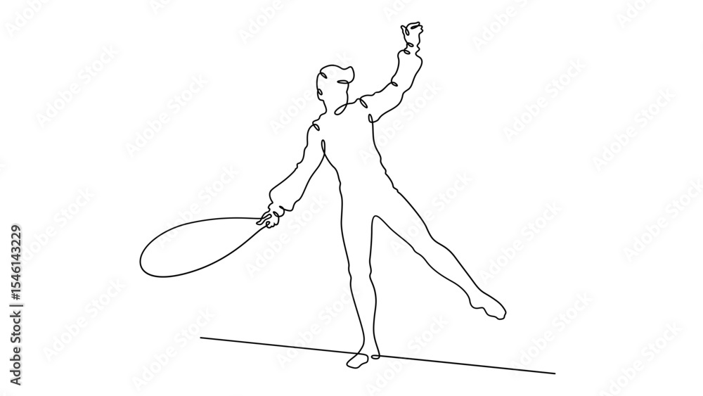 Poster continuous one line drawing circus artist. circus. tightrope walker and equilibrist. circus performa