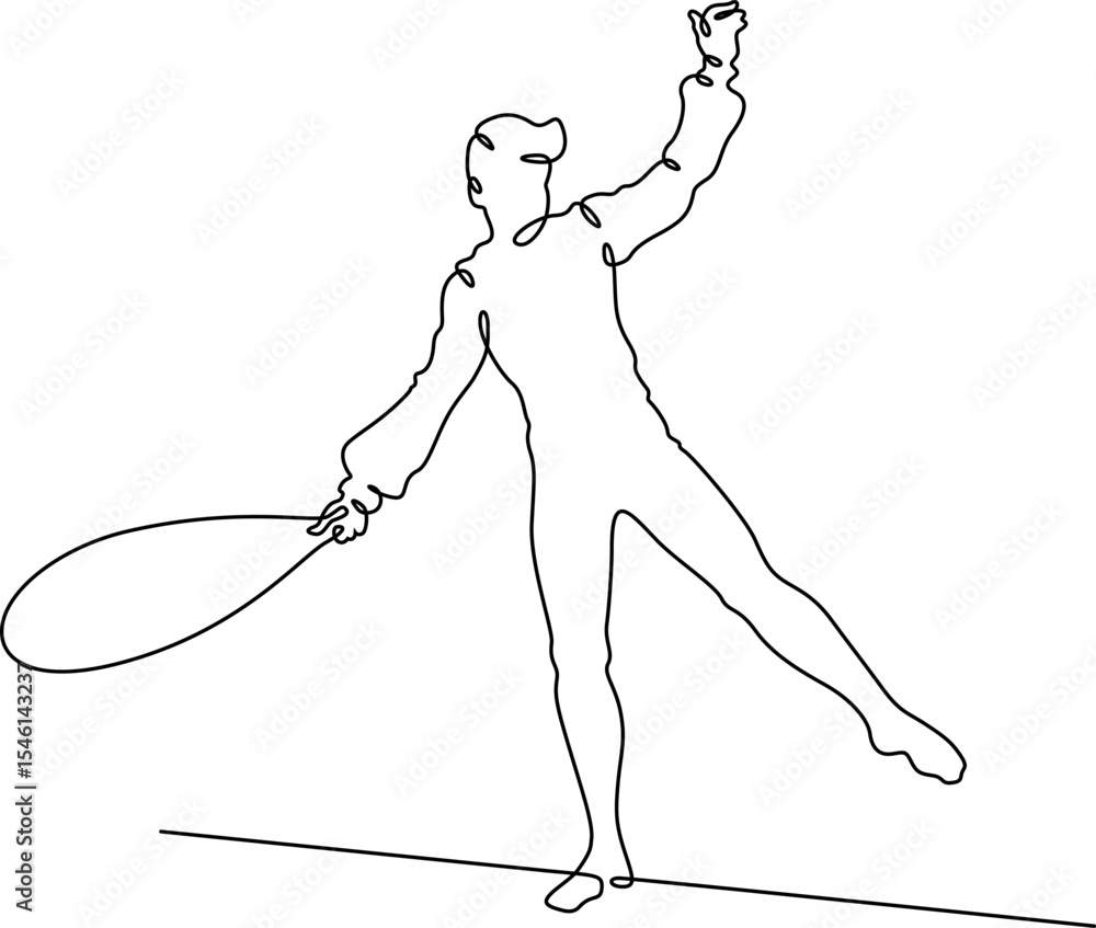 Poster continuous one line drawing circus artist. circus. tightrope walker and equilibrist. circus performa