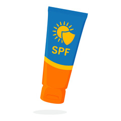 Summer sunscreen skin protection, realistic cosmetic bottle mockup vector illustration.