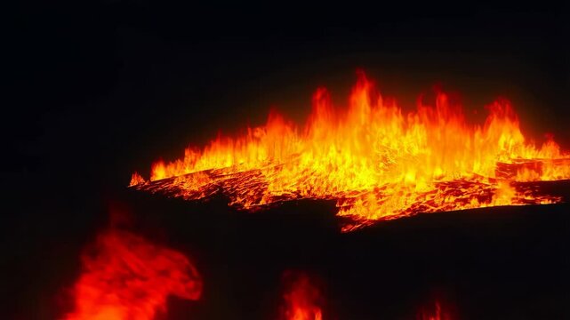 Intense raging flames devour and transform scorching material in fiery progression