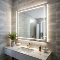 smart mirror on white  led frame  modern bathroom.jpg