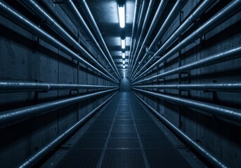 Industrial corridor with metallic pipes