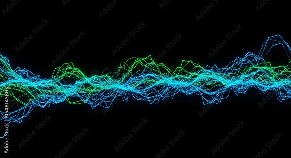 Poster abstract representation of green and blue glowing lines against a black background design element