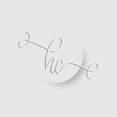 Minimalist HE Letter Monogram in Script Font with Paper Cutout Effect