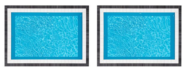 Top-Down View of Rectangular Swimming Pool with Clear Blue Water and Tile Border, Transparent Background