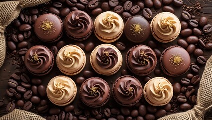 Coffee Flavored Macarons Brown Beige Swirl Design chocolate