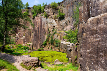 Abandoned quarry face at Bole Hill Quarry, near Hope, Derbyshire.