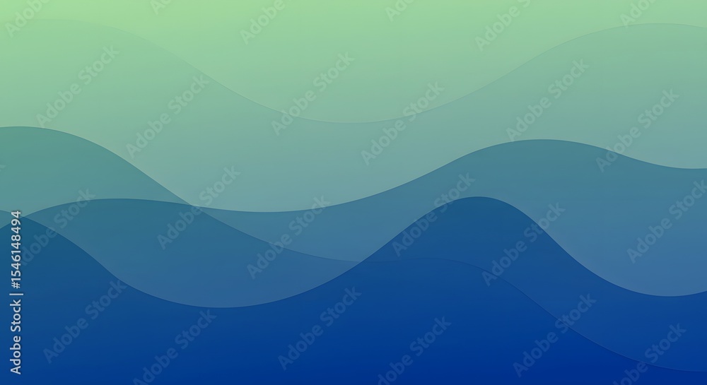 Poster abstract background of layered wavy shapes with a gradient from green to blue color palette