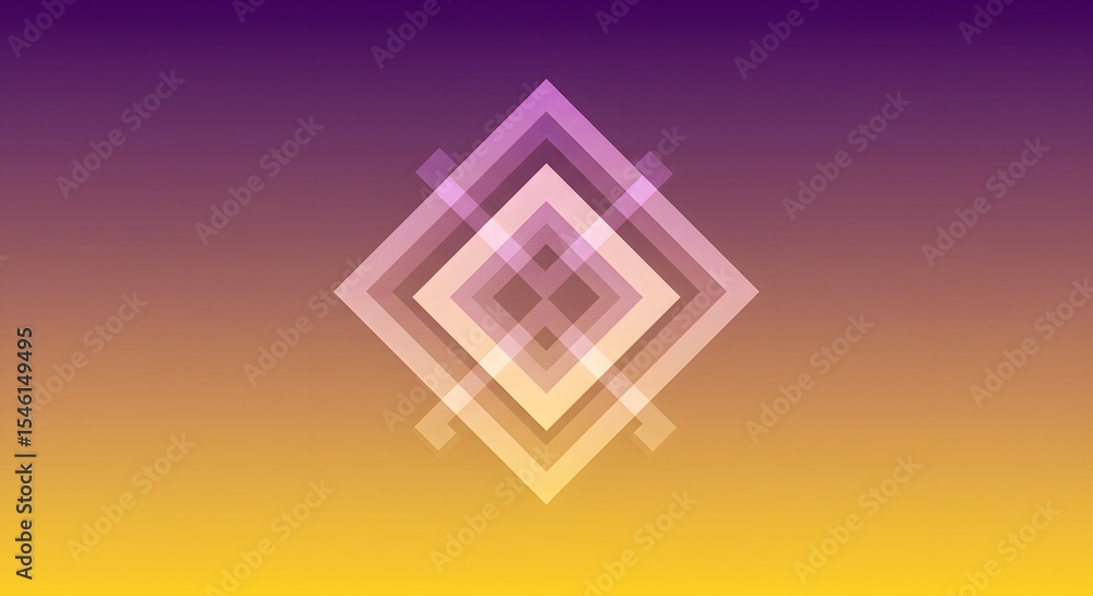 Poster abstract background with overlapping transparent squares and a purple to yellow gradient hue