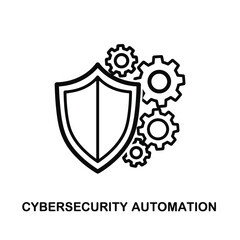Fototapeta premium Cybersecurity Automation Shield Gears Icon Black Line Art