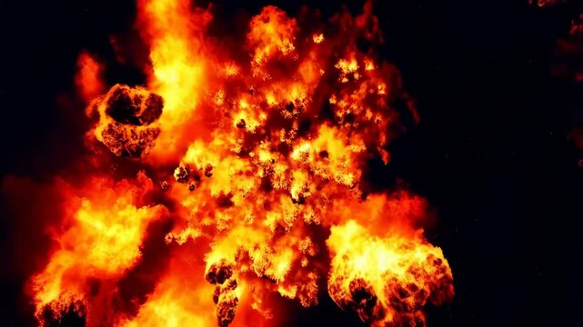 Fiery explosion burst expanding in glowing flames against dark background