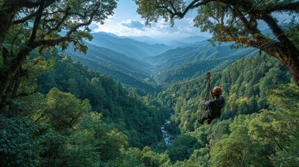 Thrill seeker soars through lush canopies with a zip-line adventure