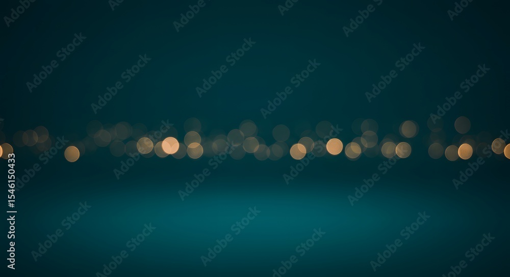 Poster abstract teal background with blurred golden lights creating a bokeh effect in the distance