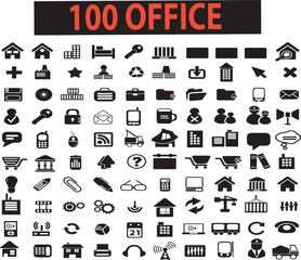 Collection of one hundred office icons in black and white for design and website elements