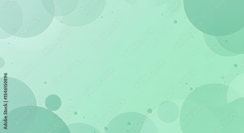 Poster abstract background with light green gradient and transparent circles of varying sizes scattered aro