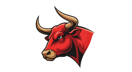Aggressive Red Bull with Golden Horns on Transparent Background