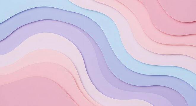 Abstract pastel layered paper cut background with wavy lines in soft colors and gentle light