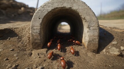 Ants Marching Through Concrete Pipe: Nature's Unseen Highways