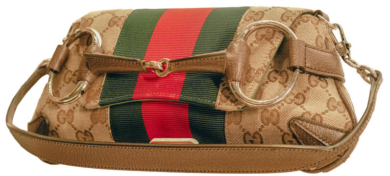Canvas and leather shoulder bag Horsebit with Gucci's GG pattern, distinctive red and green central WEB ribbon.Milan - Italy,22 June 2025