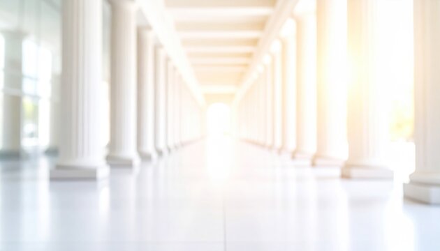 Blurry colonnaded hall, light-filled perspective