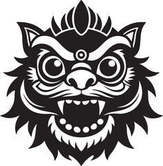 traditional lion dance mask silhouette, black and white silhouette, vector and illustration