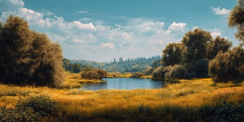 Landscape with Lake Tree and Meadow
