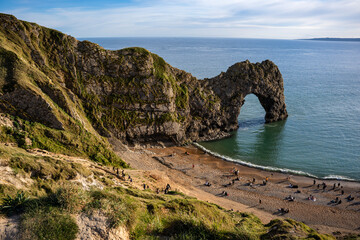 Durdle Door Limestone Arch on Sunny Summer Day, Jurassic Coast, Dorset, England
