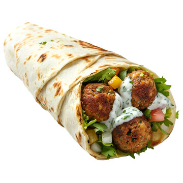 Delicious Lavash Falafel Wrap with Zaziki Sauce a perfect Mediterranean-inspired meal, Isolated on Transparent Background PNG