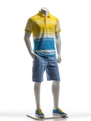 Mannequin Wearing Striped Polo Shirt and Cargo Shorts